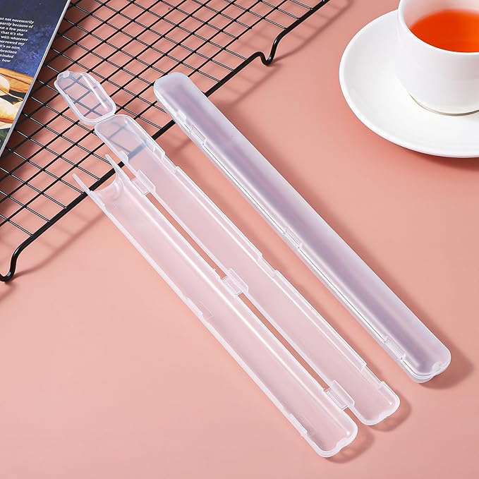 2pcs Chopsticks Storage Cases Clear Utensil Cases Plastic Utensil Holder with Side Opening Portable Carrying Holder for Chopsticks Easy to Clean Travel Chopstick Box for Reusable Cutlery