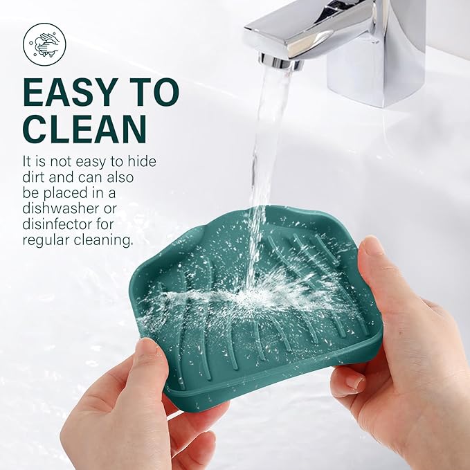 Silicone Soap Dish with Drain, SAISN Kitchen Soap Tray for Shower 2 Pack Self Draining Soap Dish Soft Bathroom Soap Holder for Kitchen Sink Flexible Portable Soap Saver, Green