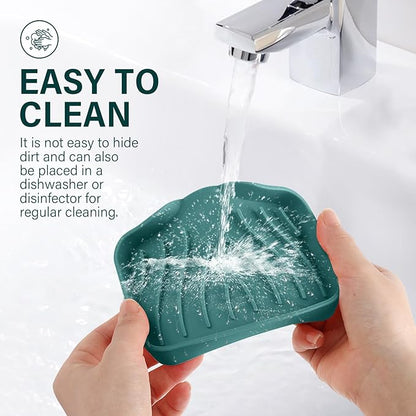 Silicone Soap Dish with Drain, SAISN Kitchen Soap Tray for Shower 2 Pack Self Draining Soap Dish Soft Bathroom Soap Holder for Kitchen Sink Flexible Portable Soap Saver, Green