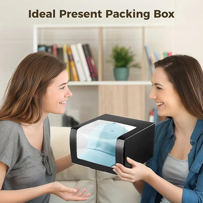 12 Pcs Cap Box with Window Display, Hat Storage Boxes, Sturdy Paper Hat Boxes, Display Boxes for Baseball Caps, Fold Packing Boxes for Home Storage, 7.9×7.9×4.7"