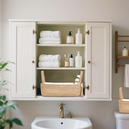 ABenkle Small Storage Basket, Jute Rope Woven Toilet Paper Tray Organizer for Toilet Tank Top, Boho Bathroom Decor Holder for Shelf Bedroom Living Room -13x6x4 Inches