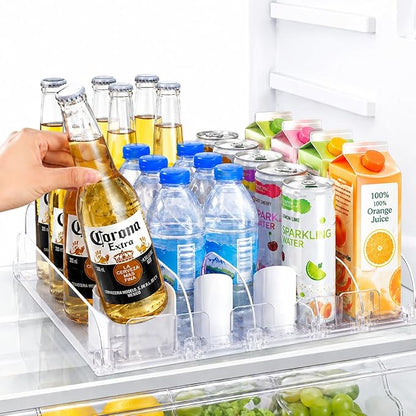 SOLY Drink Organizer for Fridge, Automatic Soda Can Dispenser with Pusher, 5-Row Refrigerator Drink Organizer Holds 25–30 Cans, 14.96" Deep
