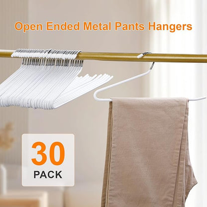 MOPALL Pants Hangers 30 Pack, Non Slip Durable Open Ended Metal Clothes Hangers, Rubber Coated Trouser Hanger Space Saving Convenient for Pants, Jeans, Scarfs and Towels