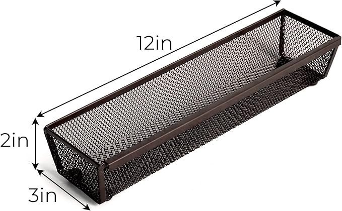 Smart Design Drawer Organizer - 12 x 3 Inch - Steel Metal Mesh Tray - with Interlocking Arm Connection - Utensils, Silverware, Organization - Kitchen - Bronze