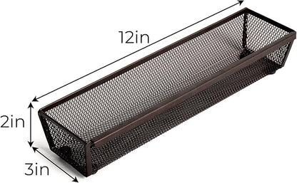 Smart Design Drawer Organizer - 12 x 3 Inch - Steel Metal Mesh Tray - with Interlocking Arm Connection - Utensils, Silverware, Organization - Kitchen - Bronze