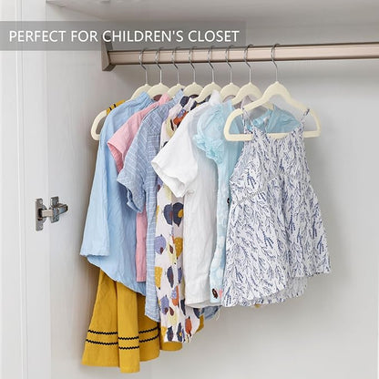 MIZGI Kids Velvet Hangers,Non-Slip Big Kids Hangers,14 Inch Hangers for Youth,Teen Clothes,Pack of 50（Ivory/Silver）