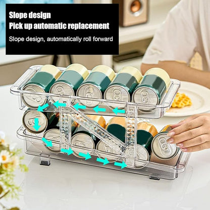 TOPINCN Rolling Beverage Can Holder Dispenser, Organizer Fridge Drink Container Storage for Soda Pantry Soda Can Organizer Automatic Rolling Food Pantry Storage