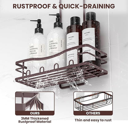 REINHARDT Shower Caddy Hanging, Rustproof Shower Caddy Anti-Swing Shower Organizer No Drilling Showers Racks with Soap Holder Multi Hooks Bathroom Storage for Shampoo Sponge, Bronze