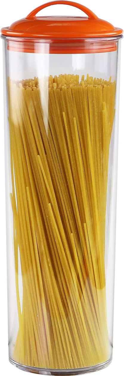 Reston Lloyd Tall Clear Spaghetti Pasta Storage Canister Container with Airtight Lid BPA Free for Kitchen Pantry Organization, Orange