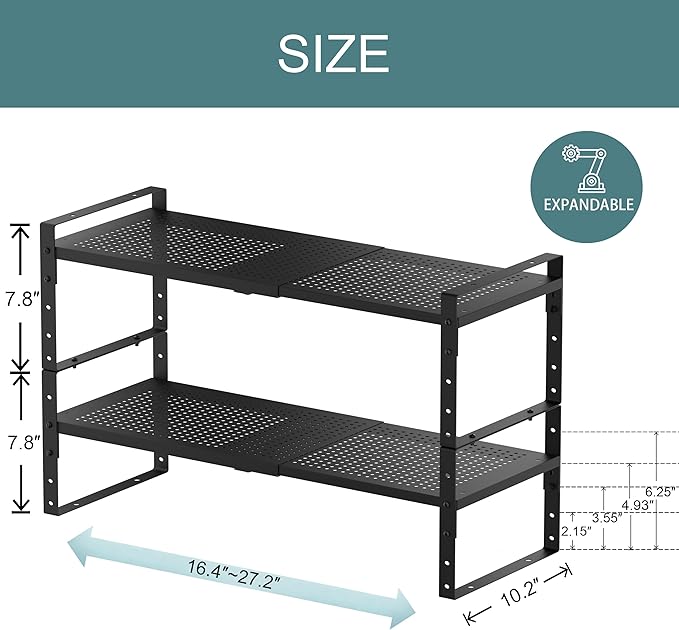 Expandable Shoe Rack Heavy-Duty Closet Organizer Adjustable Shelf Stackable Metal Framework for Entryway, Garage,RV,Pantry,Cabinet(Large,2 Packs/Black)