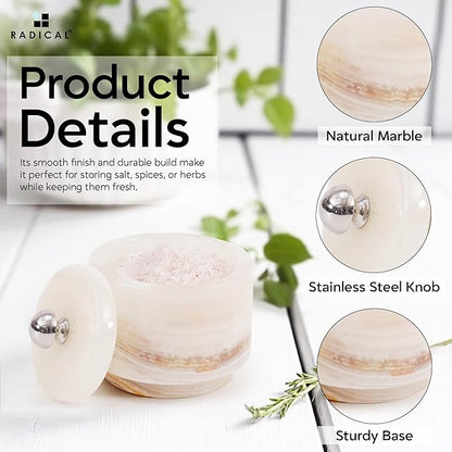 Radicaln Marble Salt Cellar with Lid 3" White Onyx Handmade Salt Box & Spice Jar for Kitchen Counter, Ideal Salt Holder, Sugar Bowl & Salt Dish, Salt Container For Housewarming Gift & Kitchen Decor