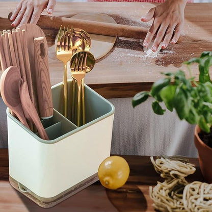 Utensil Holder Cutlery Drainer Sink Caddy, Chopsticks Holder Spoon Chopsticks Fork Drain Rack Basket Storage Holder Organizer Compartment Box (Grey)