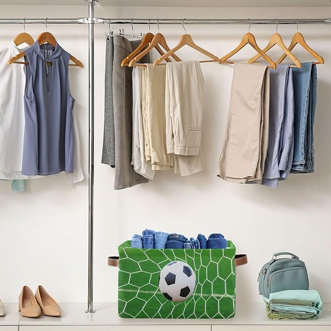 Sports Kids Large Shelf Storage Bin With Handles - Foldable Fabric Toy Organizer and Clothes Basket for Nursery and Bedroom