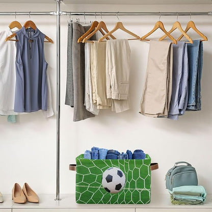 Sports Kids Large Shelf Storage Bin With Handles - Foldable Fabric Toy Organizer and Clothes Basket for Nursery and Bedroom