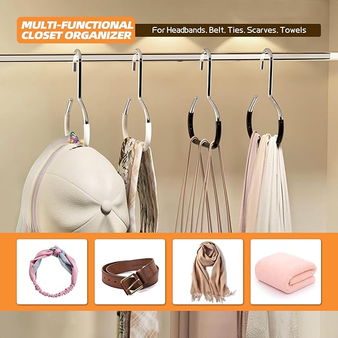 Hat Organizer for Baseball Caps Metal Hat Rack for Closet - 6 Pack Space Saving Cap Rack Holds Baseball Caps, Accessories - Multi Functional Storage Hanger