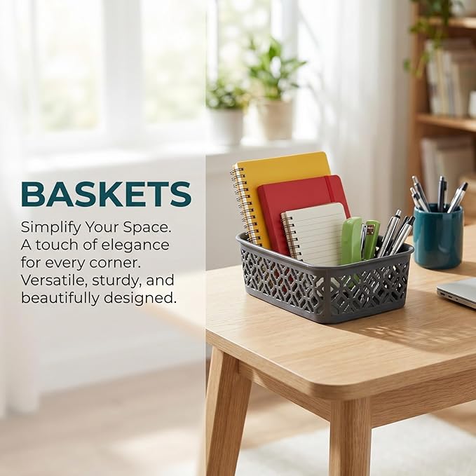 ZEAYEA 9 Pack Small Plastic Storage Basket, Classroom Organizer Baskets for Shelves Desk Drawer, Pantry Woven Basket Bins for Bedroom Closet Office School, 7.7" L x 5.5" W x 2.4" H