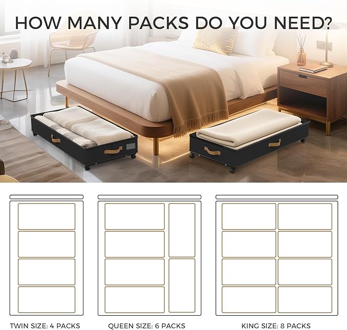 Under Bed Storage with Wheels 2-Pack, 75L XXL Under the Bed Storage Containers Large, 12" Tall Adjustable Storage for Underbed with Lids, Rolling for Shoes, Clothes, Blankets (Black)