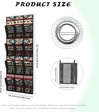 Aztec Multi-Purpose Over the Door Shoe Organizer 12 Pockets - Extra Wide Design for Boots & Sneakers, Reinforced Oxford Fabric