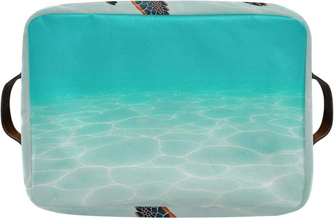 Sea Turtle Beach Large Storage Basket Cube Storage Bin Canvas Fabric Organizer Handles Collapsible Decorative for Clothes Toys Bedroom