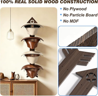 2 Pack Cowboy Hat Rack for Wall – Rustic Cowboy Hat Holder with Arrow Design and 4-Tier Hat Hooks Western Decor Hat Storage– Vintage Cowboy Hanger for Wall