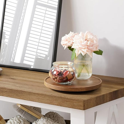10” Acacia Wood Lazy Susan Turntable Organizer for Cabinet - Round Wooden Lazy Susan Organization and Storage for Pantry Table Kitchen Countertop Cupboard Coffee Bar Farmhouse Decor