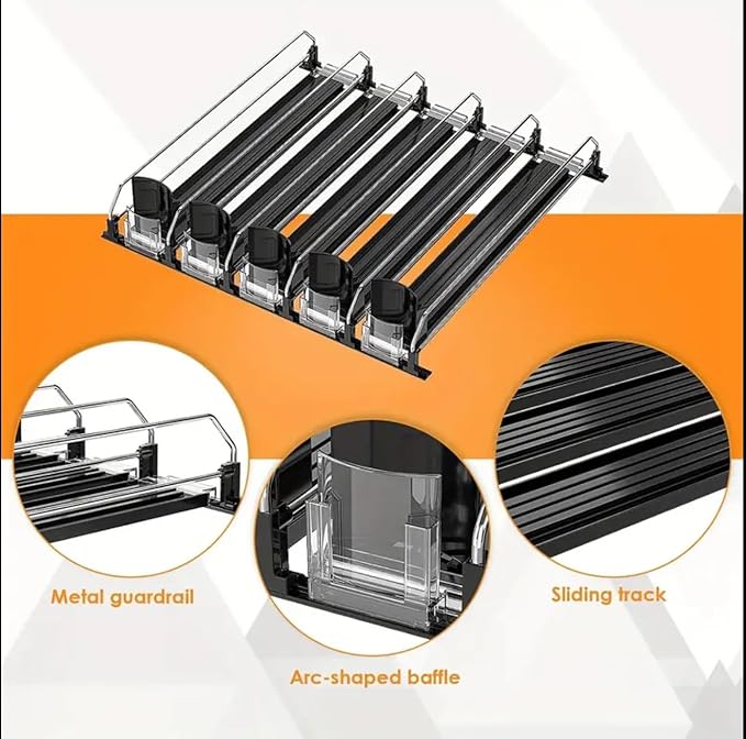 Soda Can Dispenser for Refrigerator, Plastic Automatic Drink Dispenser That Accommodates Up to 25 Cans, Designed with 5 Rows.