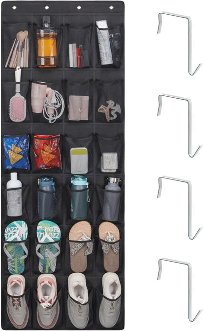 F-color Large Hanging Organizer - Over the Door Shoe Organizer, Cruise Essentials for Closet & Pantry, 24 Breathable Mesh Pockets, Space Saving Hanging Storage Holder with 4 Heavy-Duty Metal Hooks