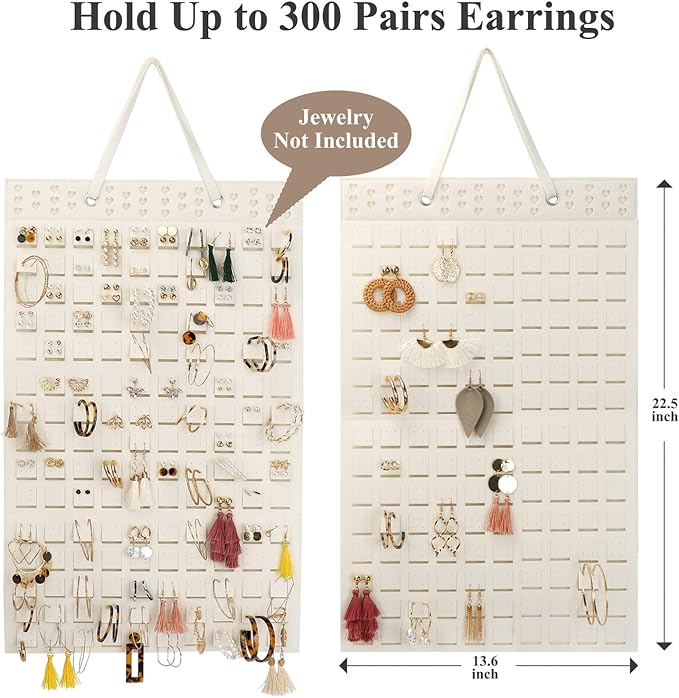 Resovo Hanging Earrings Organizer, Earring Holder & 20 Hooks, Holds Up To 300 Pairs, Compact Design, Soft Material, Earring Hanger Earring Display Hanging Organizer for Women Girls -1 Pack