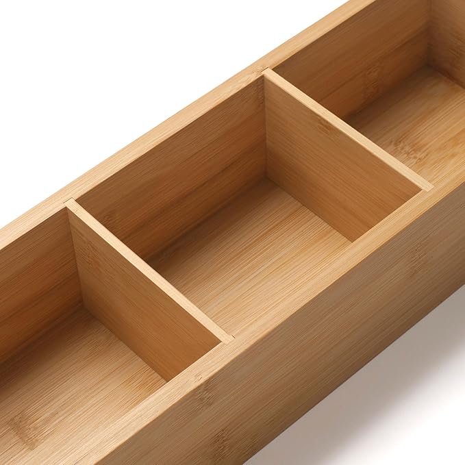 Bamboo Bathroom Basket, Wood Toilet Tank Basket, Wooden Storage Box with 3 Compartments for Bathroom Organizer (14.6 x 4.7 x 3.1 inch)