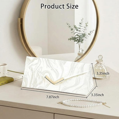 2-in-1 Travel Jewelry and Glasses Organizer, Foldable Case for Necklaces, Earrings, Rings, Bracelets, Pink Marble (White)