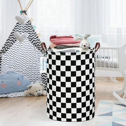 Laundry Basket Canvas Fabric Collapsible Organizer Basket for Storage Bin Toy Bins Gift Baskets Bedroom Clothes Children Nursery Hamper (Racing flag)
