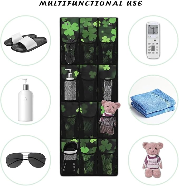Multi-Functional Over the Door Organizer with 12 Mesh Pockets, Storage Hanging Bag Behind the Door for Shoes Accessories Cleaning Supplies for Home Office Use, Lucky Leaf