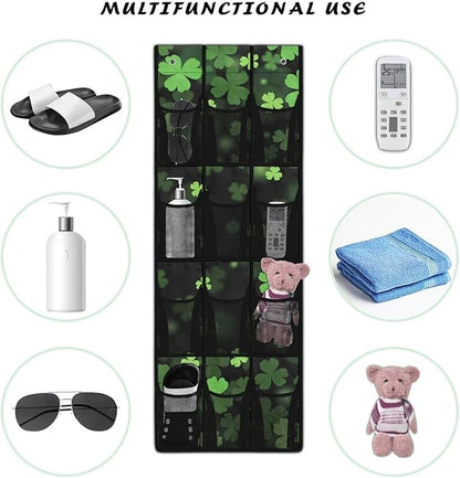 Multi-Functional Over the Door Organizer with 12 Mesh Pockets, Storage Hanging Bag Behind the Door for Shoes Accessories Cleaning Supplies for Home Office Use, Lucky Leaf