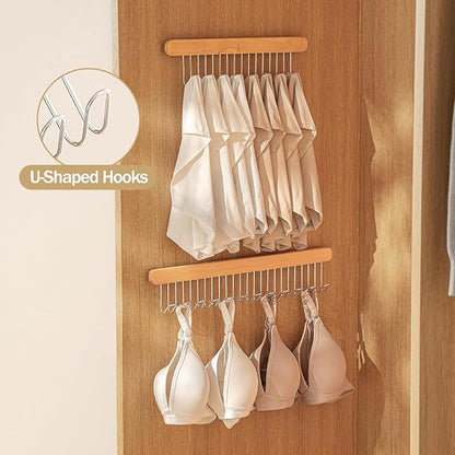 Pull Out Bra Hanger for Closet, Sliding Hooks Rack for Belt Ties Tank Top Scarf Jewelry, Space Saving Organizr for Wardrobe Cabinet, Left Side 12 Hooks Rail, 2 Pcs