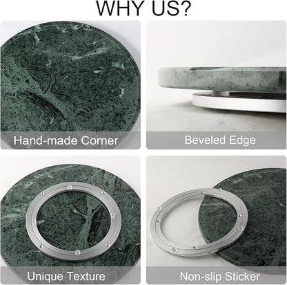 Marble Lazy Susan, 16 in Lazy Susan Turntable Organizer for Cabinet Pantry Kitchen Countertop Fridge Bathroom Makeup Vanity Countertop, Detachable Lazy Susan Organizer, Green