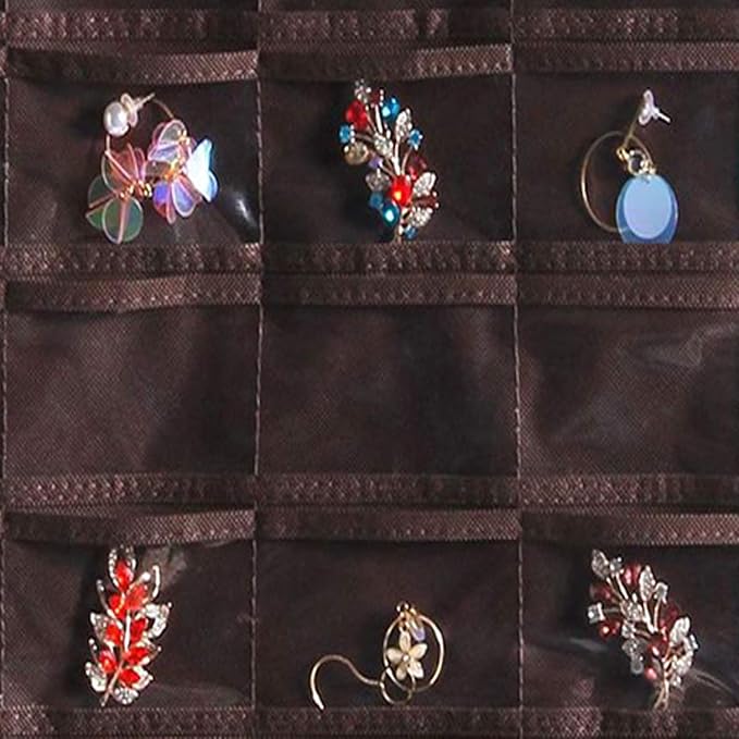 seven wolves Foldable Storage Hanging Jewelry Organizer Storage Bag Closet Storage for Earrings Necklace Bracelet Ring Brooches Display Pouch, Brown