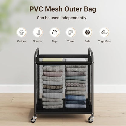 ELYKEN Laundry Hamper 2 Section, 100L Rolling Laundry Sorter with Removable Liner Bag, Laundry Basket with Wheels, Steel Frame with Metal Handle, Clothes Hamper Cart for Laundry Room & Bedroom