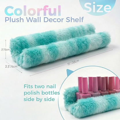 Care&More YJ 15 Inch Nail Polish Shelves, 4-Pack Fuzzy Display Nail Polish Rack for Storing Nail Bottles, Sunglasses, Essential Oils, Plush Soft (Green)
