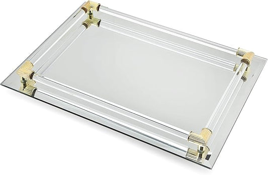 Mirror Tray Vanity Tray Serving Tray with Crystal Border - 9" x 14"
