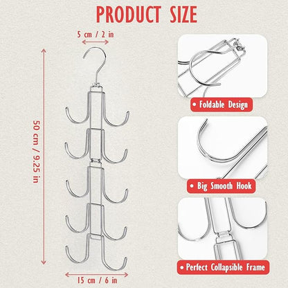 Hat Organizer for Closet, Collapsible Caps Rack with 10 Rotatable Large Hooks, Holds Up to 40 Baseball Caps, Metal Space Saving Hat Hanger for Display, Storage and Closet Organizers, Silver