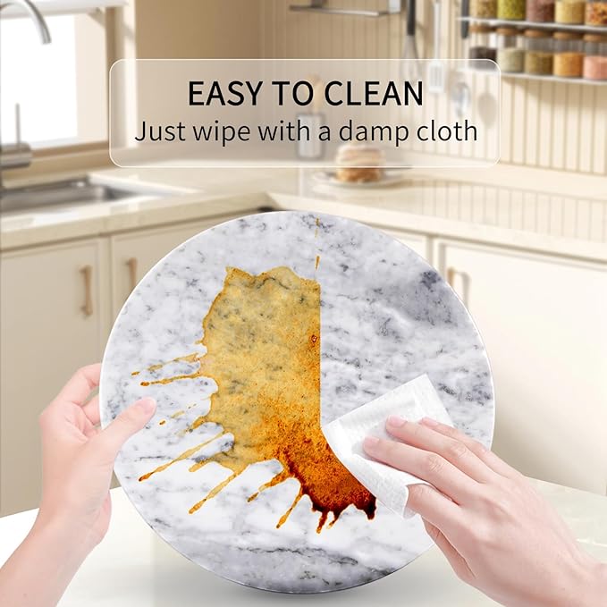 12" Mable Lazy Susan, 100% Natural Marble Round Tray with Silent Rotating, Kitchen Turntable Storage Turner Revolving Cake Leveler Spinner for Cupcake, Food, Seasoning