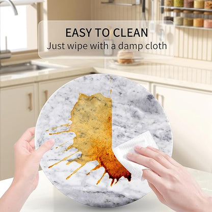 12" Mable Lazy Susan, 100% Natural Marble Round Tray with Silent Rotating, Kitchen Turntable Storage Turner Revolving Cake Leveler Spinner for Cupcake, Food, Seasoning