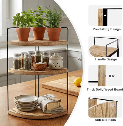 Corner Bathroom Counter Organizer Countertop Brown, 2 Pack 3 Tier Corner Shelf Wood Vanity Tray Easy Assembly Space Saving Shelf for Kitchen, Bathroom, Dresser, Makeup, Office