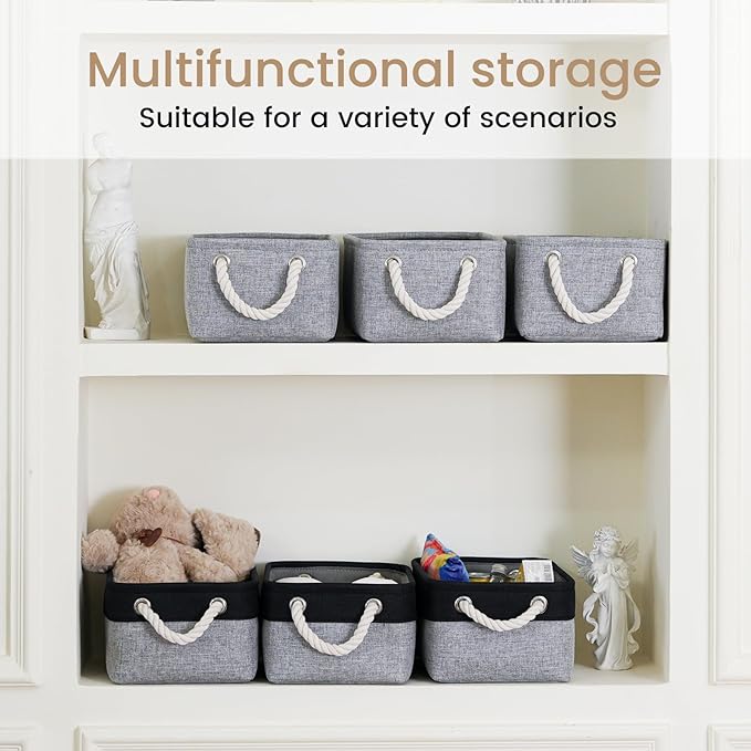 Storage Baskets for Shelves 11.8x7.9x5.2 Inch, Foldable Fabric Storage Bins with Handles, Small Storage Baskets for Organizing Closet, Office, Home Organization (6-Pack, Gray)
