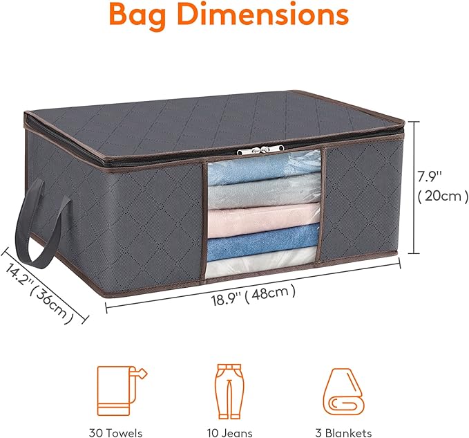 Lifewit 6 Pack Clothes Storage Bag, Foldable Storage Bin Closet Organizer with Reinforced Handle, Sturdy Fabric Blanket Storage with Clear Window, Storage Containers for Clothing, Bedding, Gray