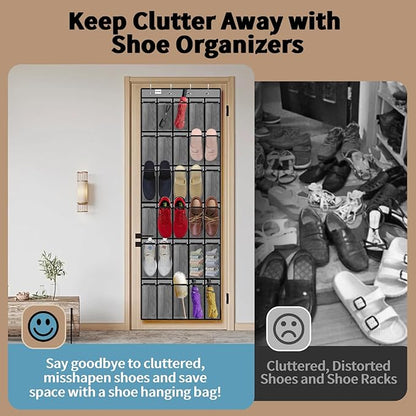 PAULONE Over the Door Organizer with 30 Large Pockets, 3 Sizes of Closet Hangers, Holds up to 69 lbs, Hanging Organizer with Clear Window for Children's Toys, Shoes, Diapers (Gray)