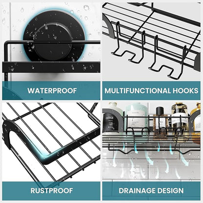 TAILI Shower Caddy Suction Cup 2 Pack, Heavy Duty Bathroom Basket, Bath Shelves for Inside, Stainless Steel Shower Holder for Bathroom Storage & Home Decor,Black