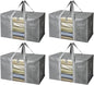 BALEINE 4-Pack Oversized Moving Bags with Reinforced Handles, Heavy-Duty Storage Tote Moving Supplies for Packaging, Camping (Gray w/Window, 4-Pack)
