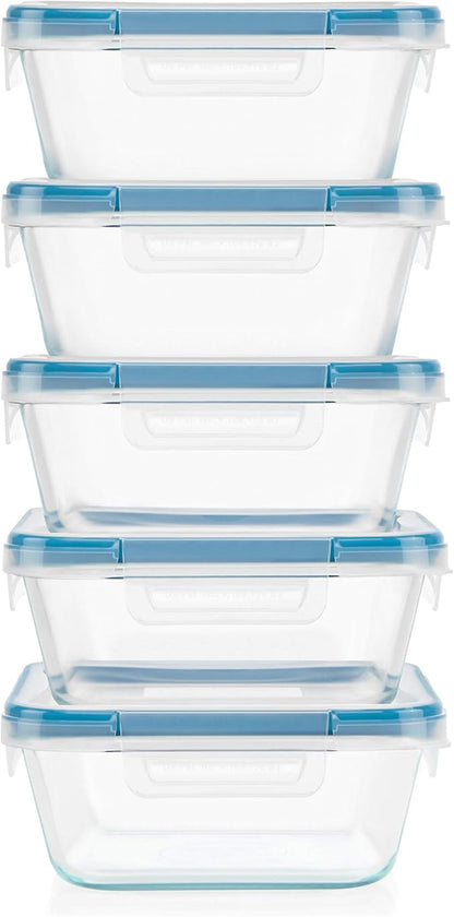 Snapware Total Solutions (10-Pack, 4 Cup) Glass Food Storage Containers Set, Airtight & Leakproof Locking BPA-Free Lids, Freezer Dishwasher Microwave Safe
