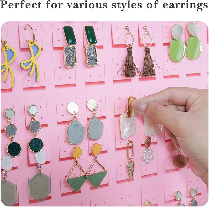 Lolalet Hanging Earring Holder Organizer with 20 Hooks for Women, Earring Organizer Wall Earrings Hanger Pierced Earring Storage, Felt Stud Earring Display, 608 Holes for Earrings - Pink, 1 Pack
